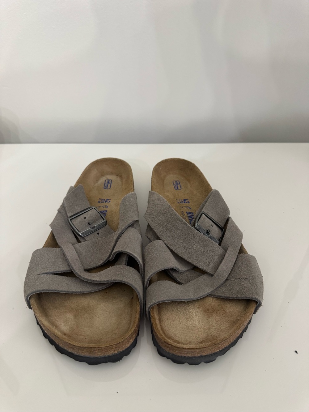Birkenstock Gray Suede Crisscross Buckle Slide Sandals - Picture 2 of 4